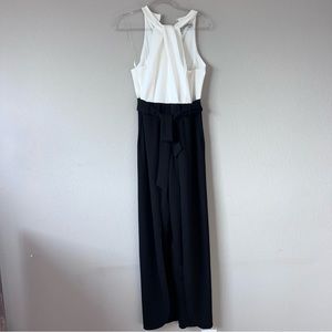 Shelby & Palmer Ivory and Black Split Flare Leg Jumpsuit. Size 8 for prom